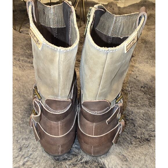 Pikolinos Boots Womens 38 Brujas Mid Calf Side Zip Western Boot Brown Leather - Picture 4 of 6